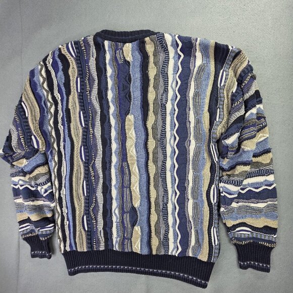Florence Tricot Sweater Mens M Blue 3D Textured Knit Abstract Coogi Style Italy - Picture 14 of 16